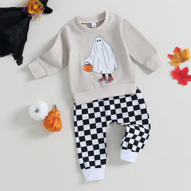 Halloween Sweatshirt and Checkered Pants Set - Image 5