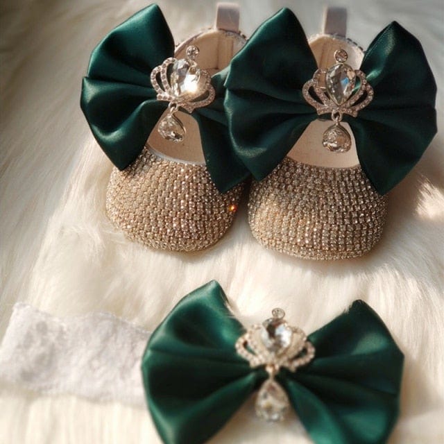 Handmade Crystal Baby Shoes and Headband Gift Set - Image 3
