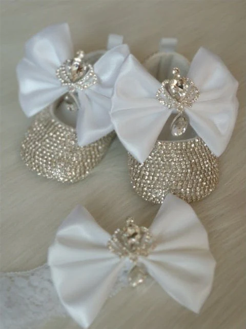 Handmade Crystal Baby Shoes and Headband Gift Set - Image 4