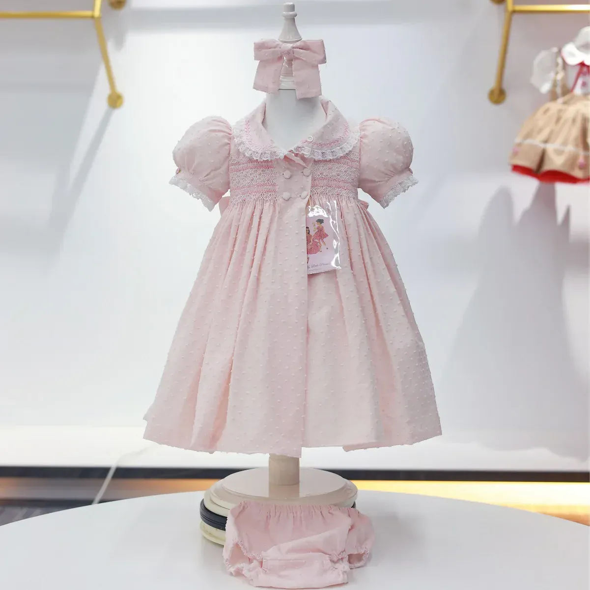 Handmade Pink Smocked Dress & Bloomer Set - Image 5