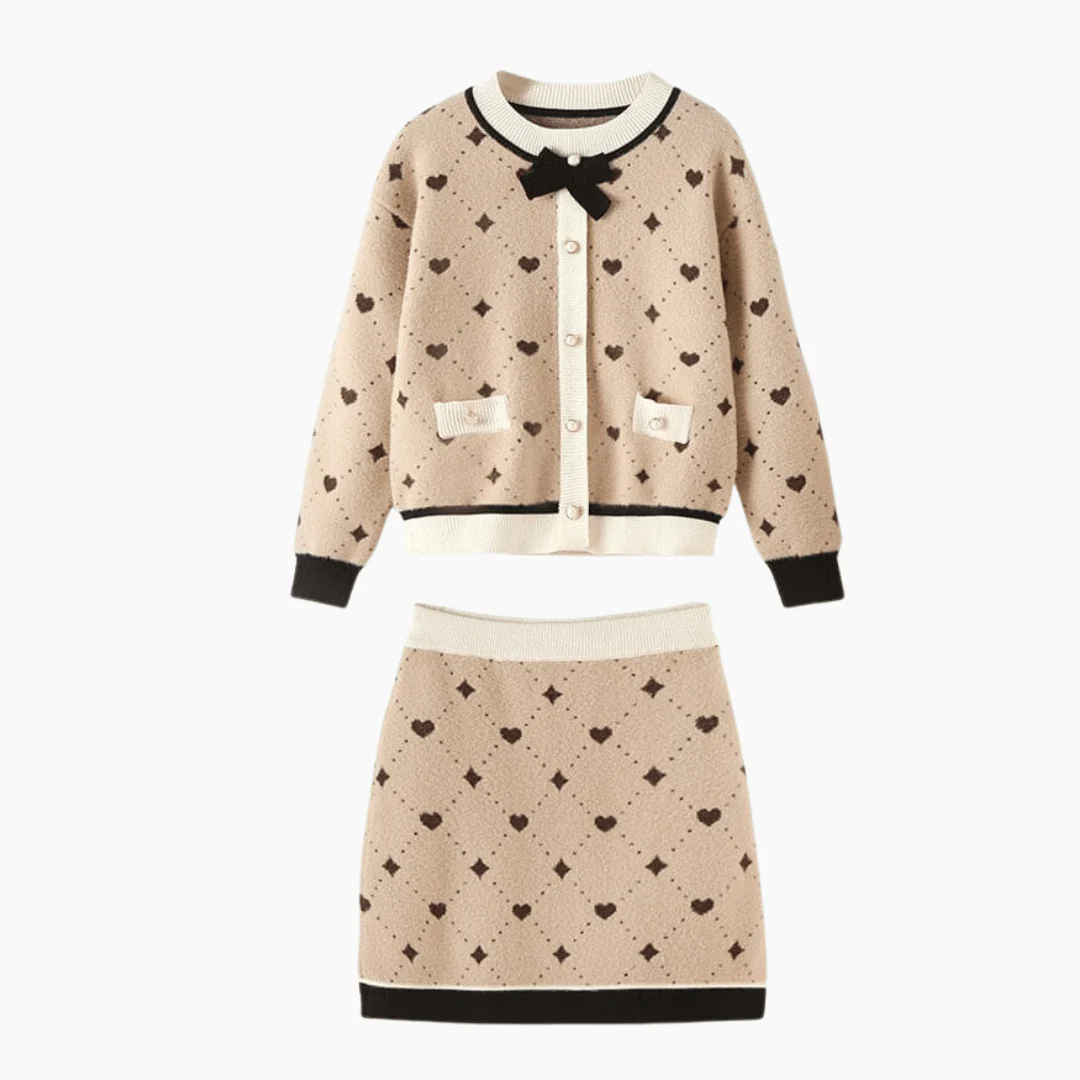 Heart Knit Cardigan and Skirt Set