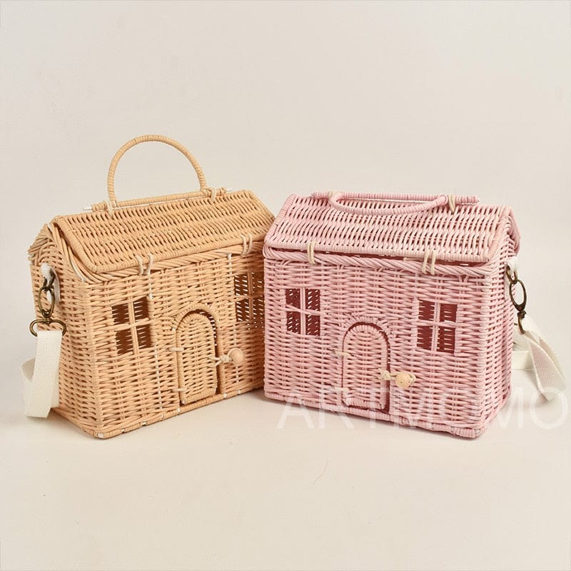 House Shape Rattan Shoulder Bag - Image 7