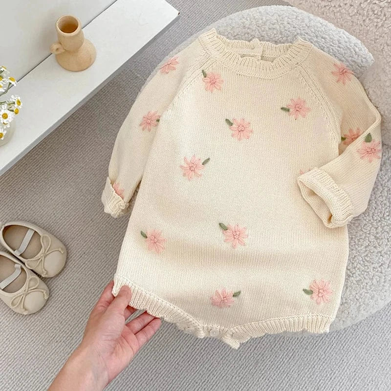 In Full Bloom Floral Embroidered Knit Romper - Image 3