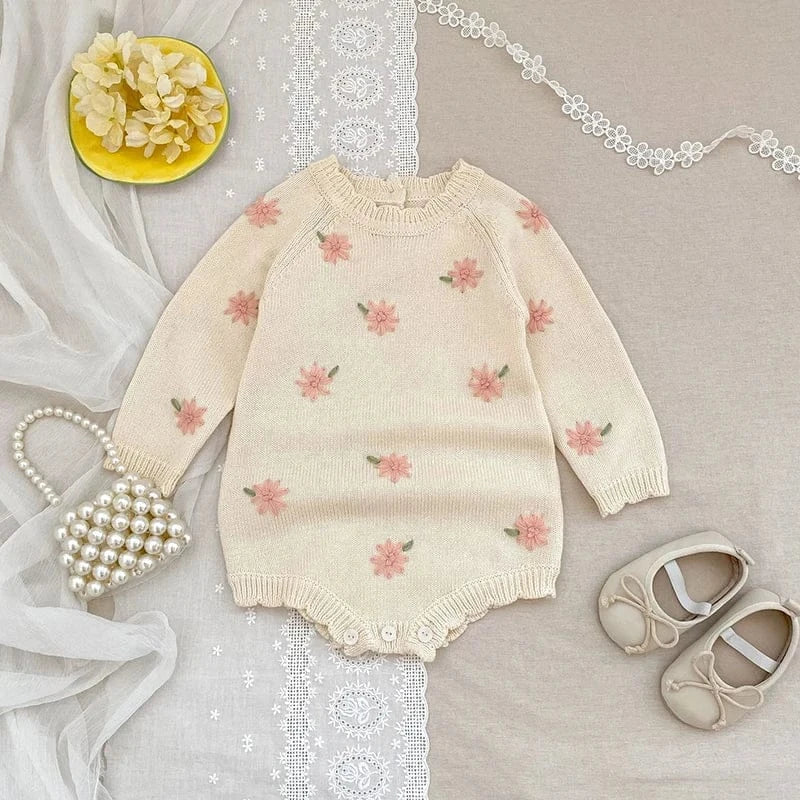 In Full Bloom Floral Embroidered Knit Romper - Image 4
