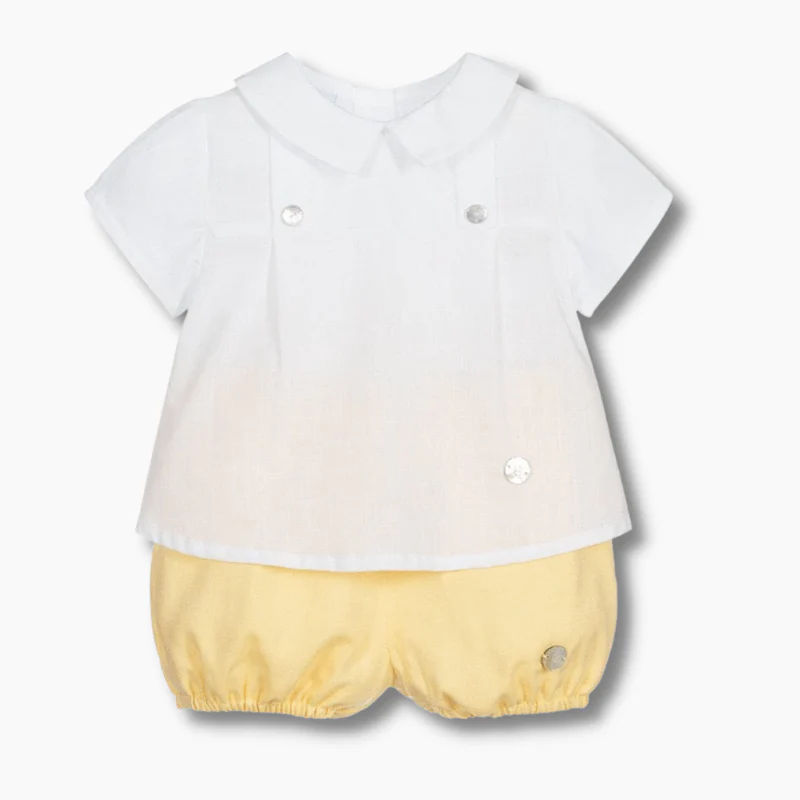 Ivory and Yellow Baby Shorts Outfit