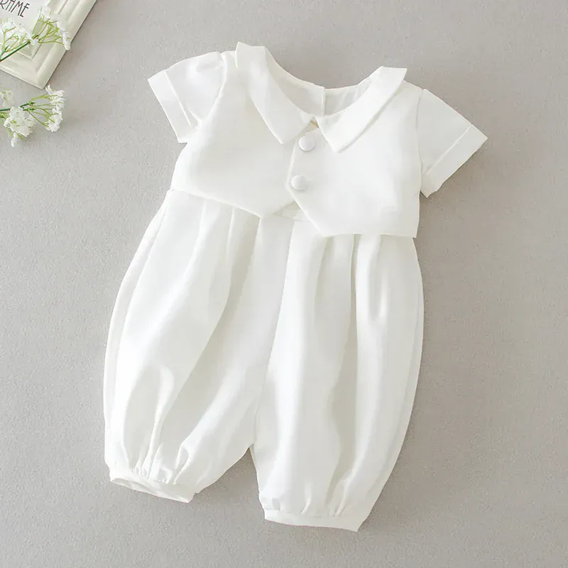 Ivory Baby Baptism Jumpsuit with Hat - Image 5