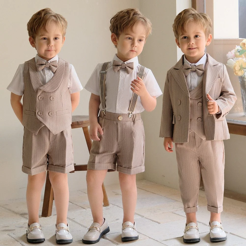 Boys Khaki Striped Suit Set