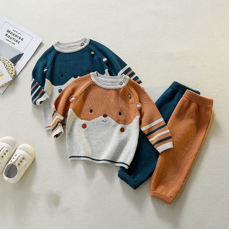 Kids Knitted Cartoon Bear Sweater Set