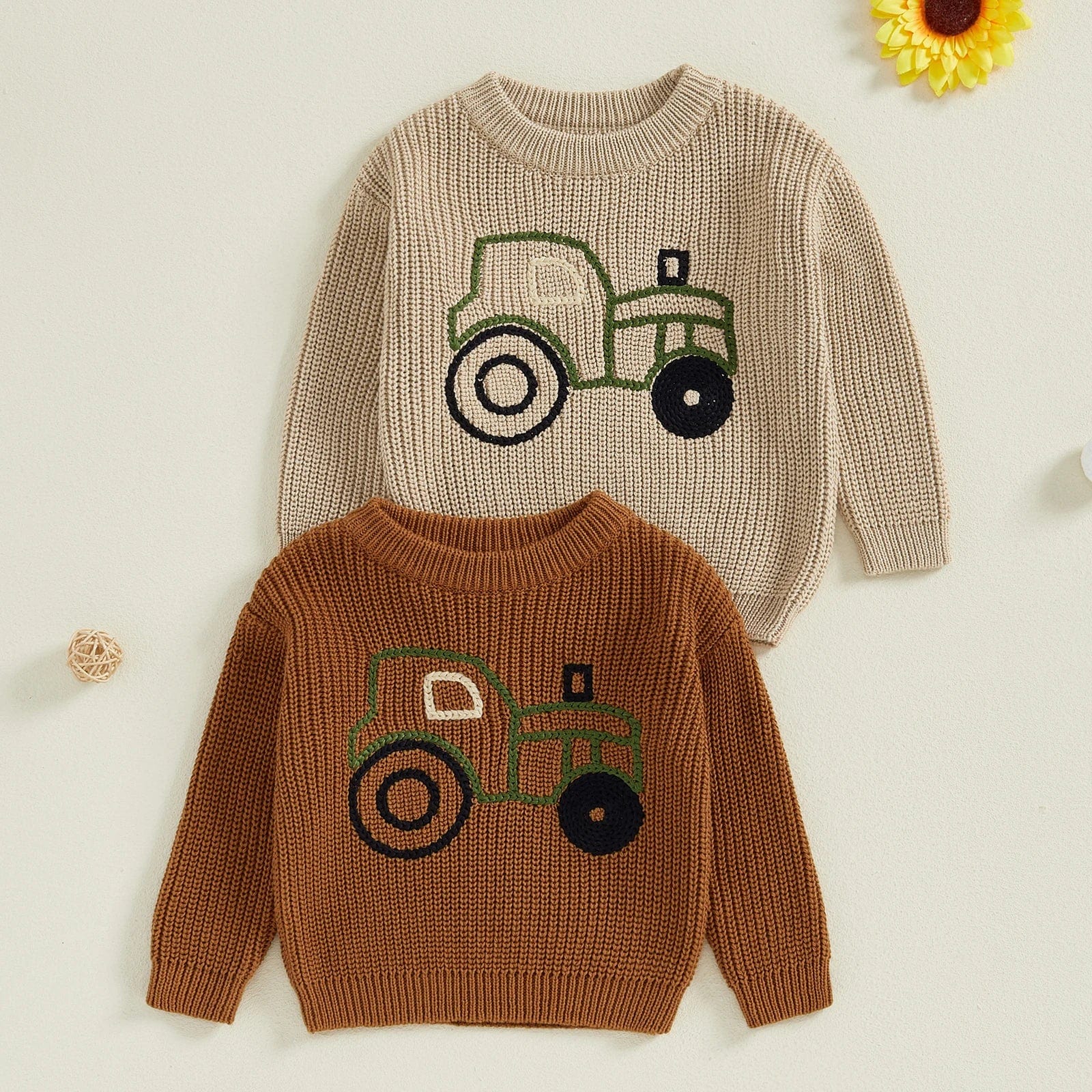 Kids Tractor Print Knit Sweater - Image 2