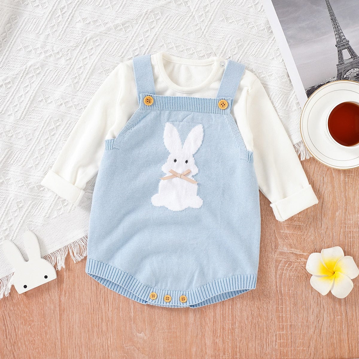 Knit Bunny Baby Overall with Bow - Image 2