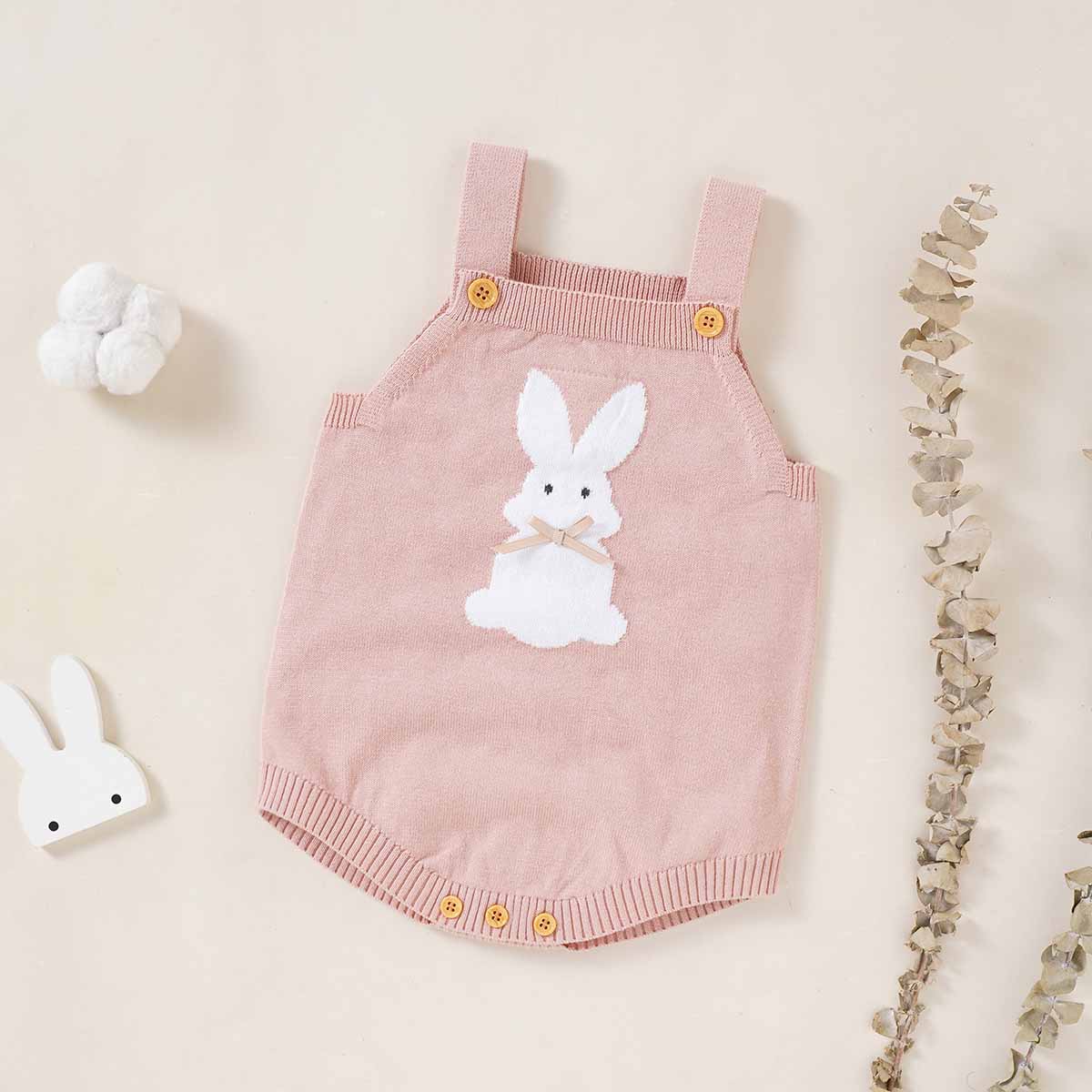 Knit Bunny Baby Overall with Bow - Image 3