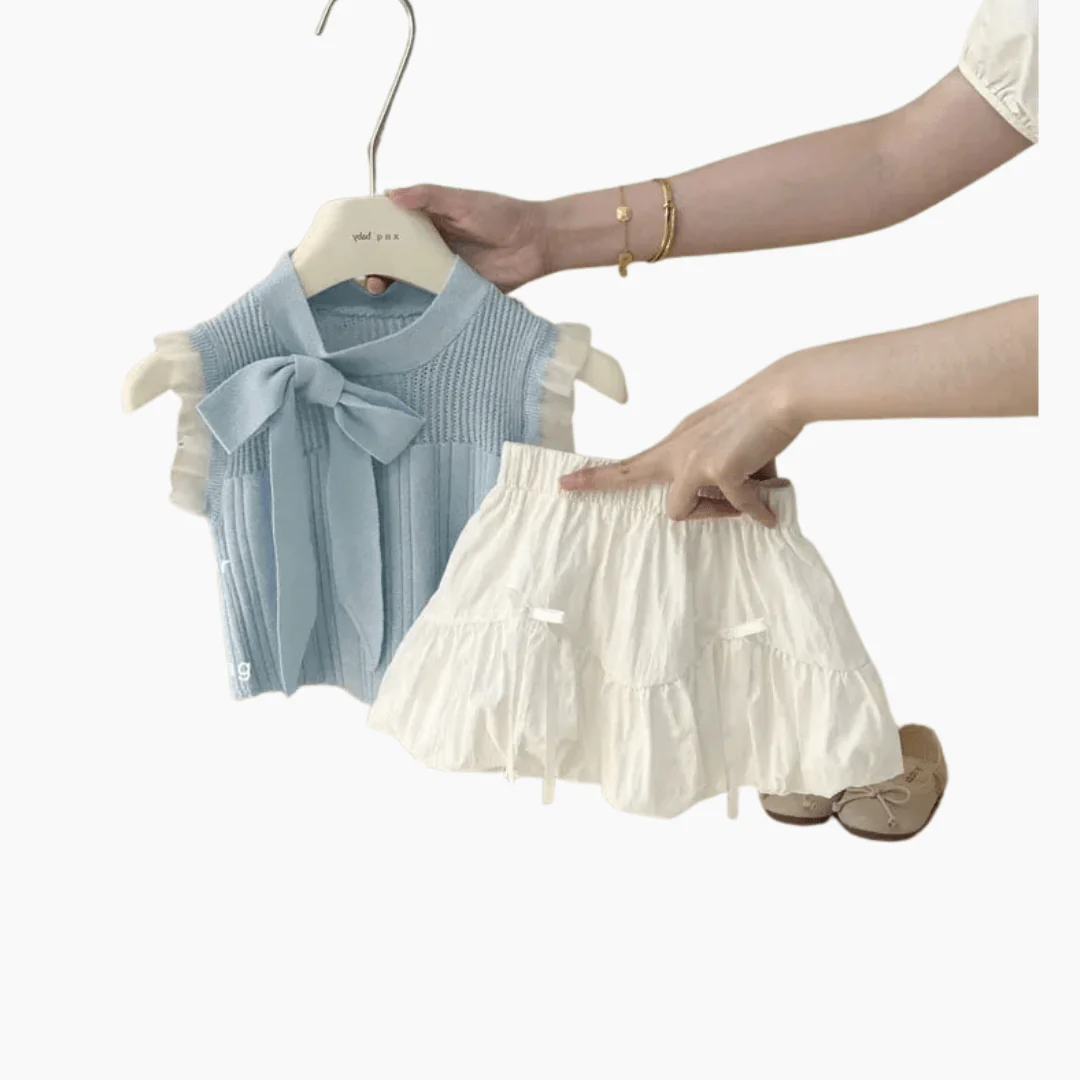 Knitted Bow Top and Ruffle Skirt Set