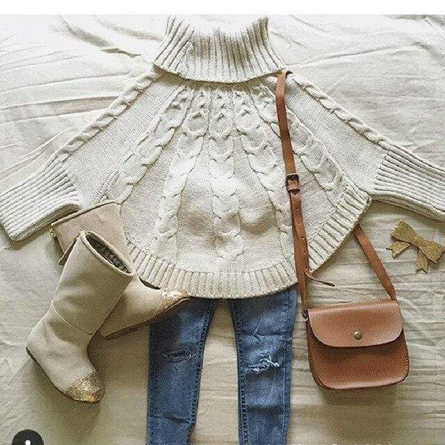 Knitted Turtleneck Cloak Pullover - Image 3