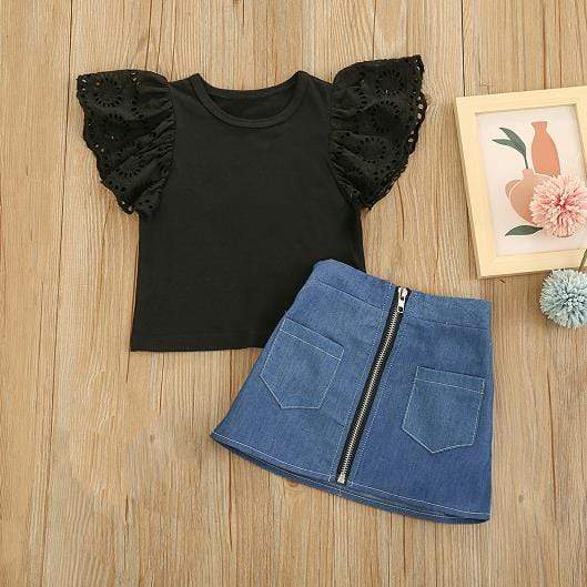 Lace Top and Denim Skirt Set - Image 3
