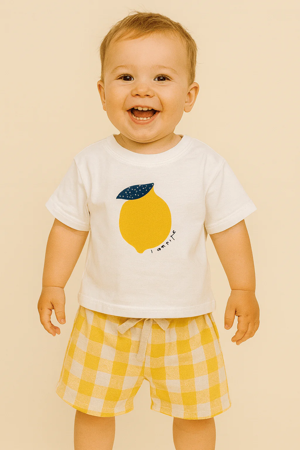 Lemon Print T-Shirt and Checkered Shorts Set - Image 3