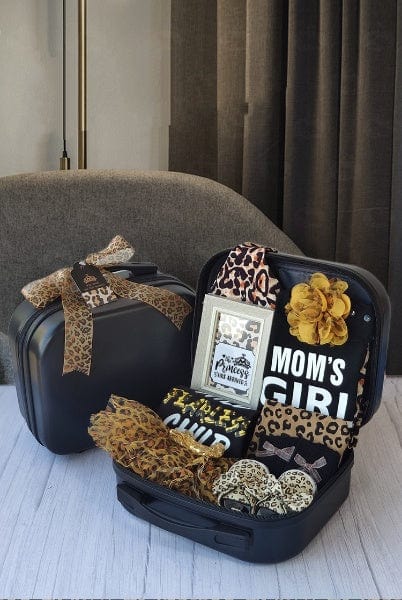 Momorii Baby Girl Gift Set, Leopard Theme, Jumpsuit, Romper, Socks, Beanie, In A Suitcase - Image 4