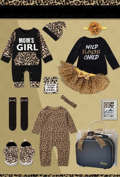 Momorii Baby Girl Gift Set, Leopard Theme, Jumpsuit, Romper, Socks, Beanie, In A Suitcase - Image 5