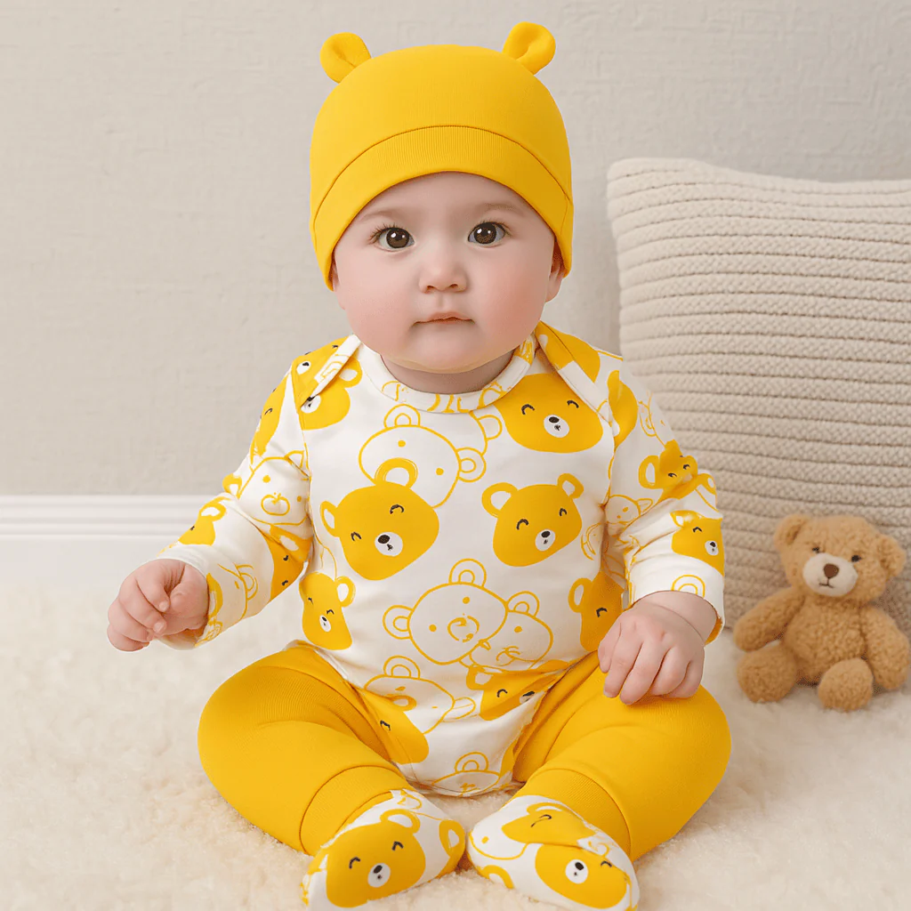 Long Sleeve Bear Baby Bodysuit Set - Image 12