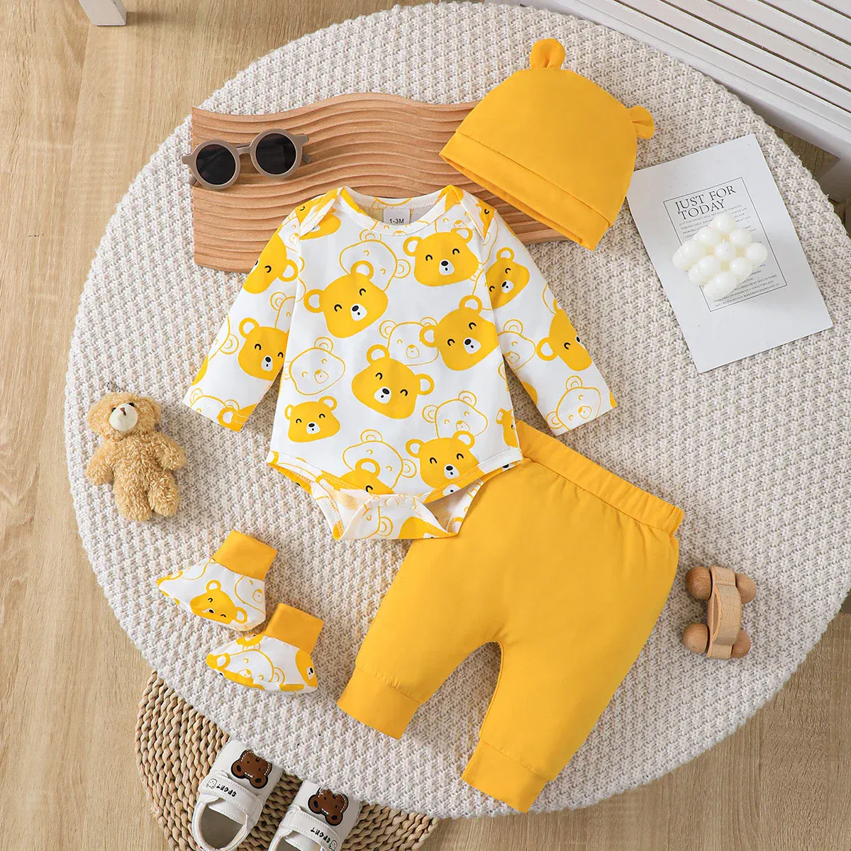 Long Sleeve Bear Baby Bodysuit Set - Image 8