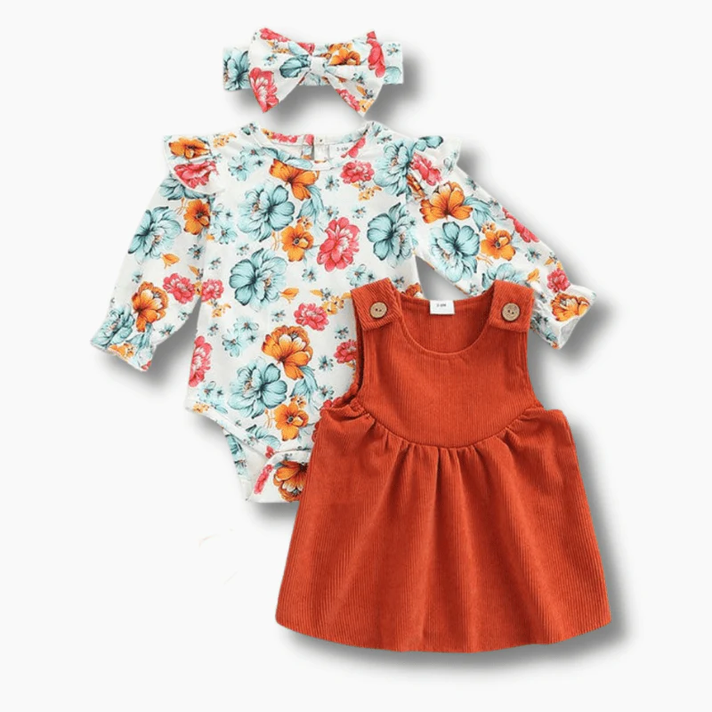Long sleeve Floral Corduroy Dress Outfit