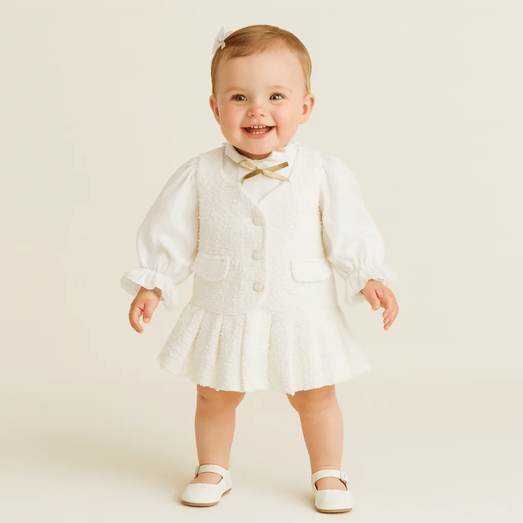 Girls Elegant Tweed Dress Set - Image 3