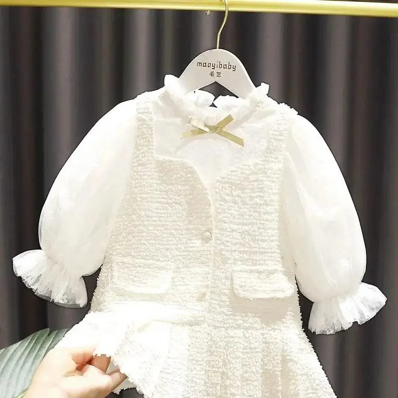 Girls Elegant Tweed Dress Set - Image 5