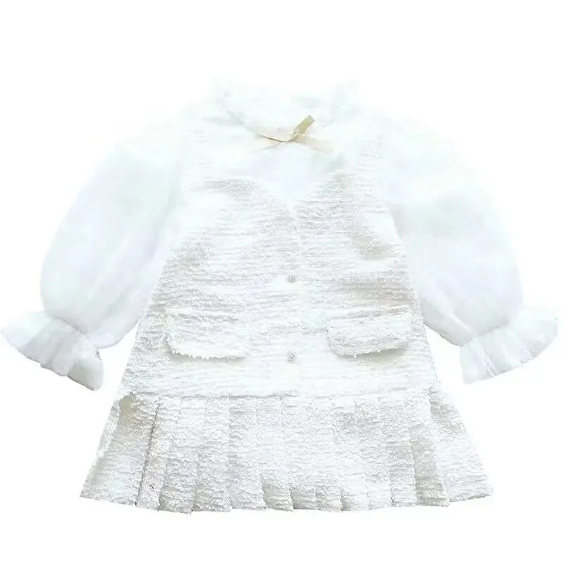 Girls Elegant Tweed Dress Set - Image 6