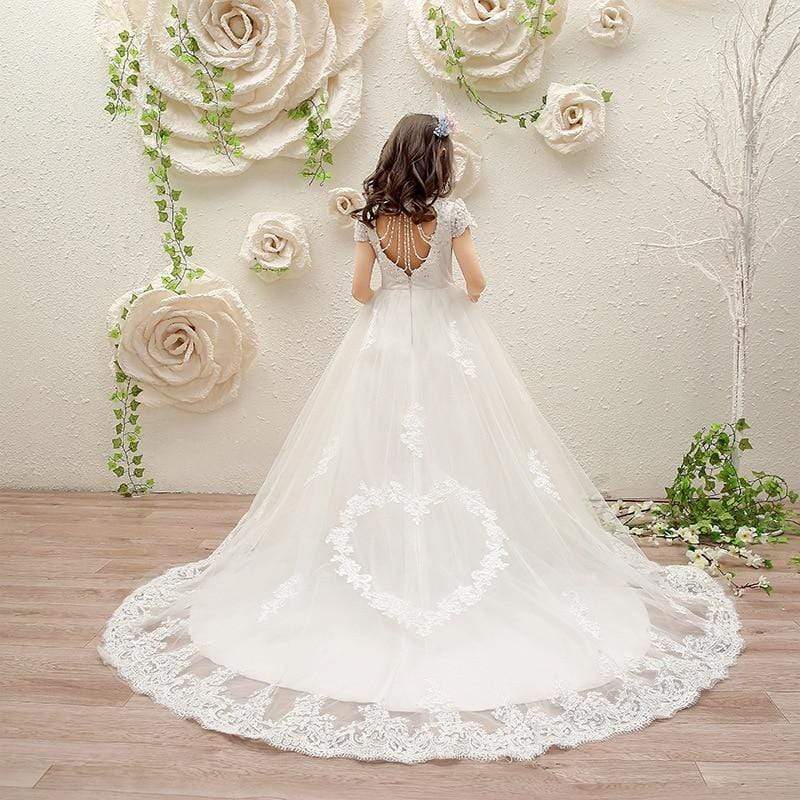 Long Train Lace Flower Girl Dress - Image 2