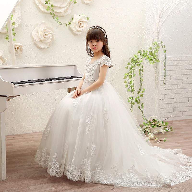 Long Train Lace Flower Girl Dress - Image 3