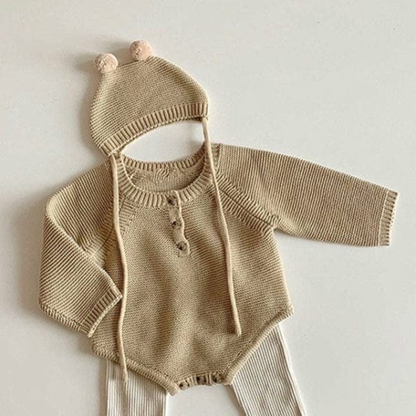 Neutral Color Baby Knit Romper - Image 3