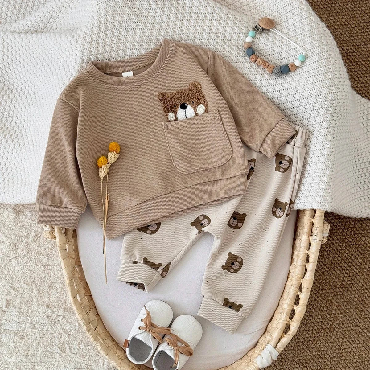 Peek-a-Boo Bear Pocket Sweatshirt & Pants Set - Image 4
