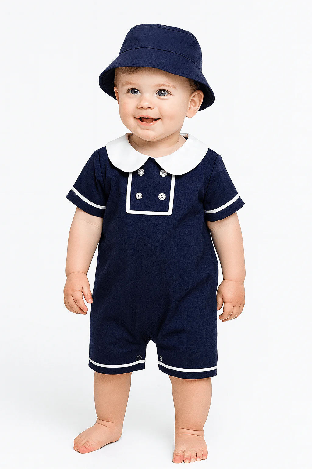 Peter Pan Collar Navy Romper - Image 2