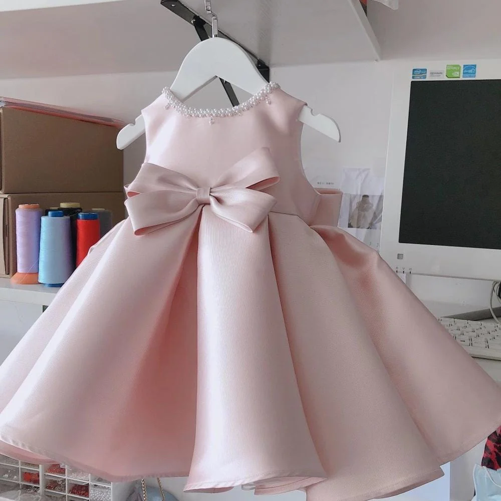 Pink Bow Baby Girls Dress - Image 2