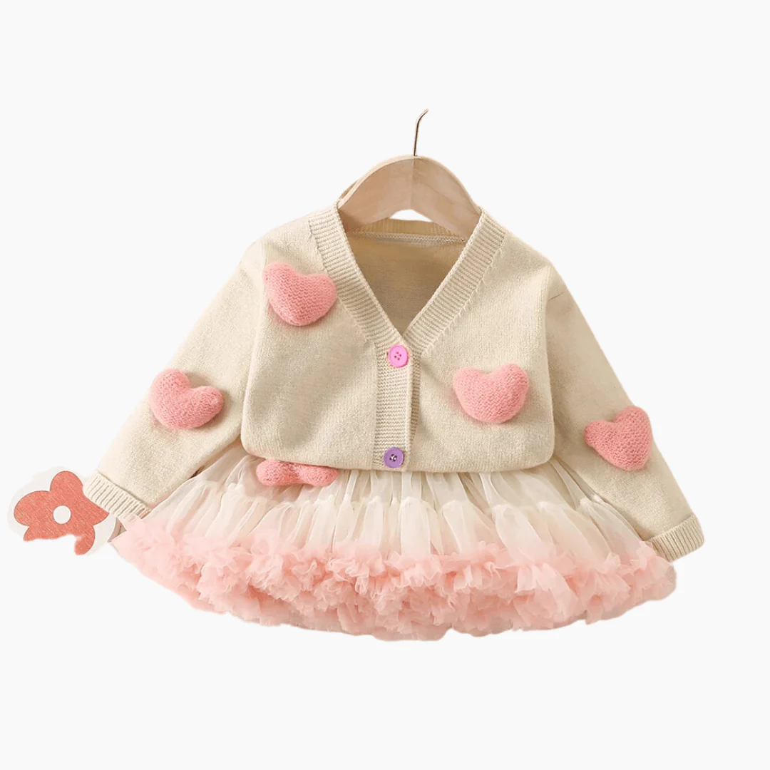 Pink Heart Cardigan and Tulle Skirt Set