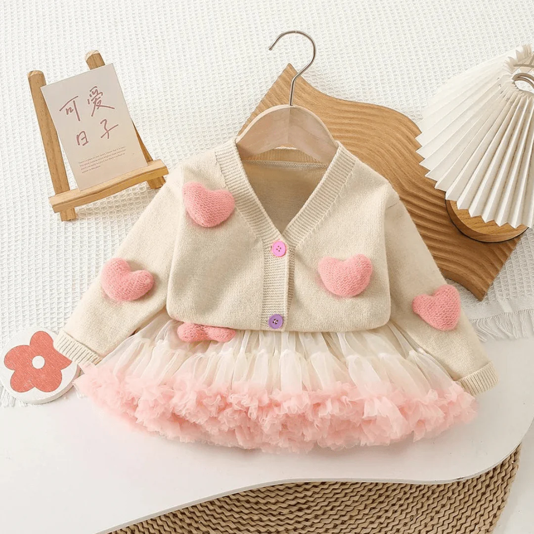 Pink Heart Cardigan and Tulle Skirt Set - Image 12