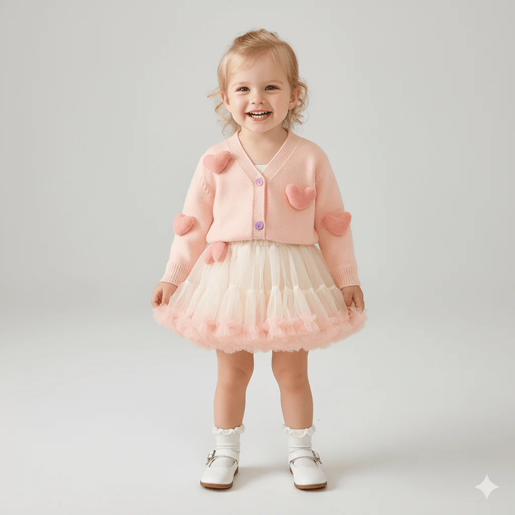 Pink Heart Cardigan and Tulle Skirt Set - Image 2