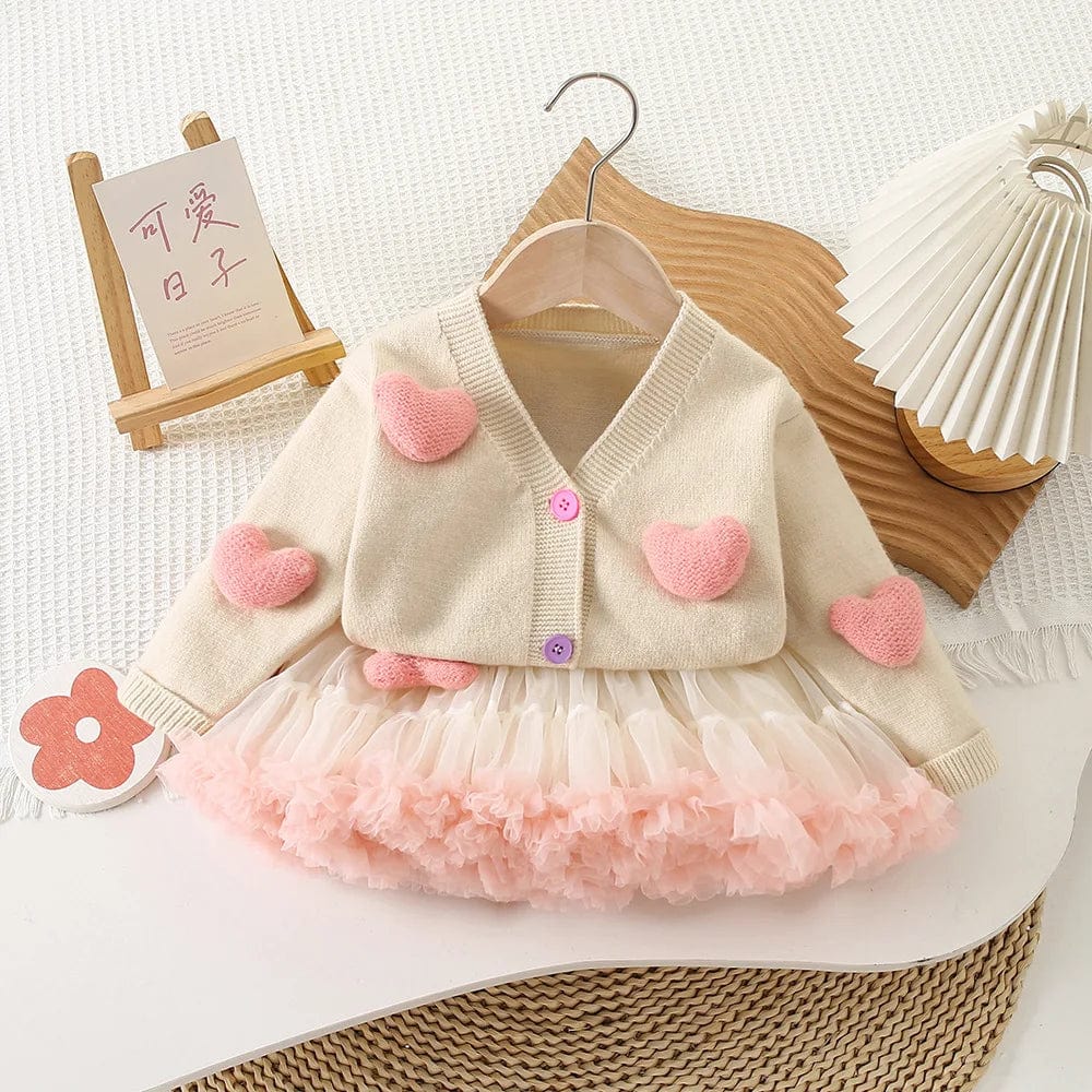 Pink Heart Cardigan and Tulle Skirt Set - Image 3