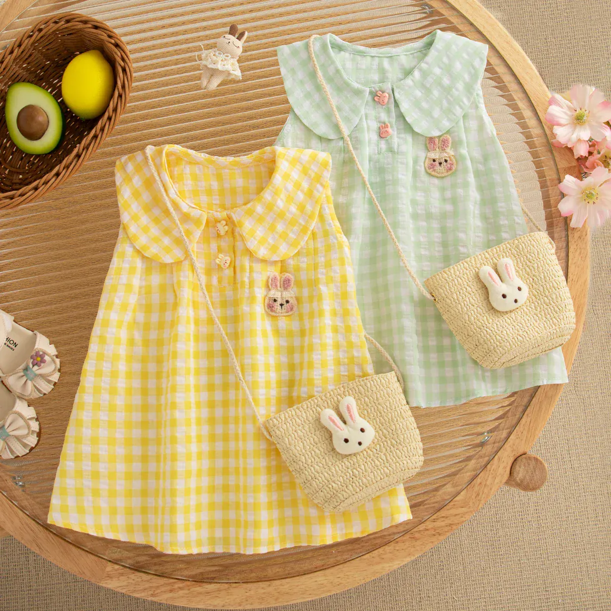 Plaid Dress & Matching Bunny Bag Set - Image 2
