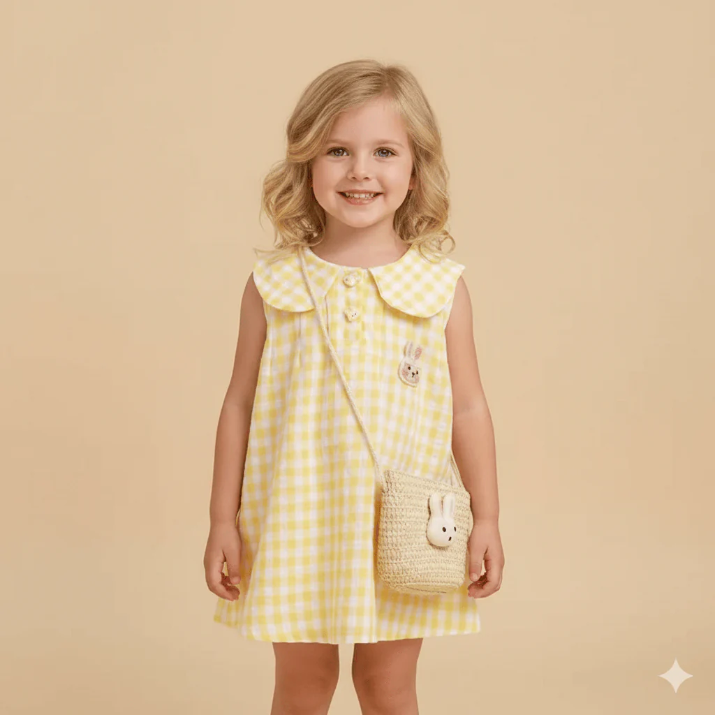 Plaid Dress & Matching Bunny Bag Set - Image 3