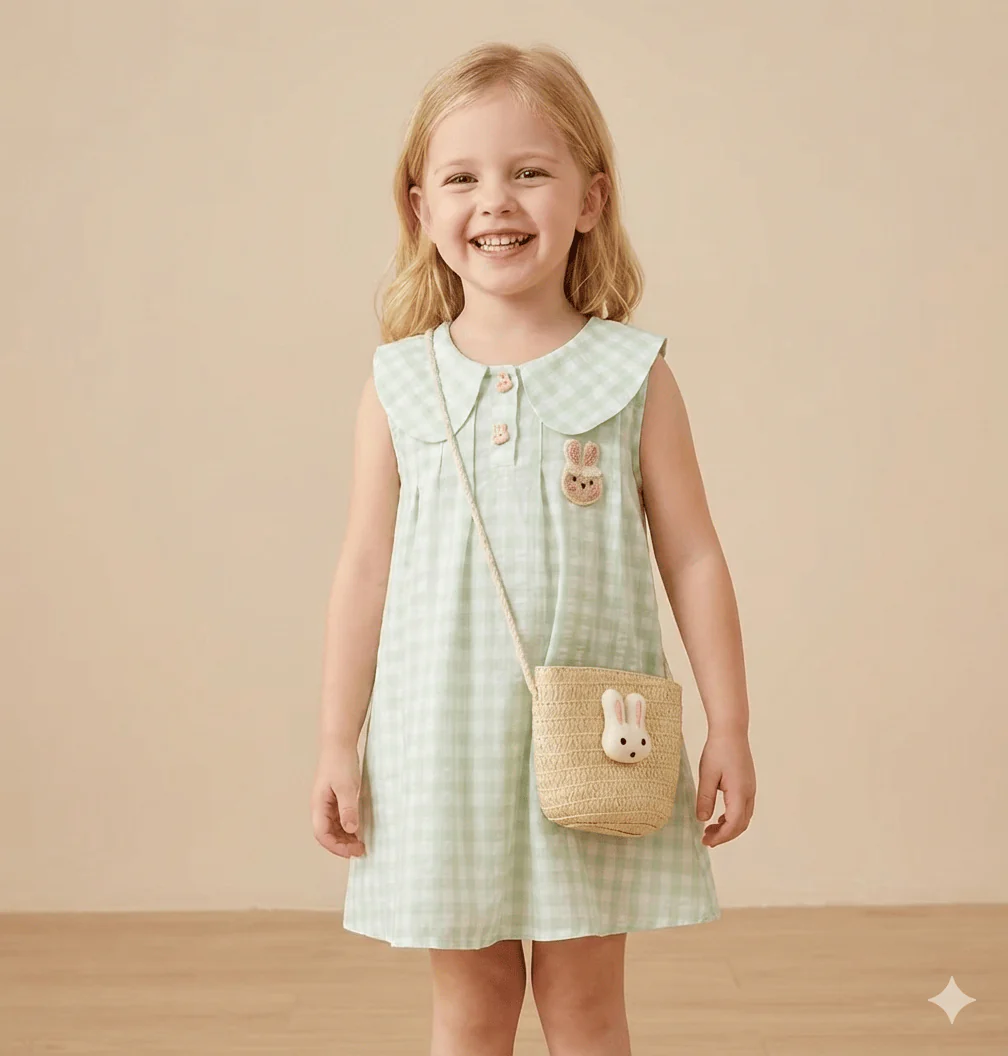 Plaid Dress & Matching Bunny Bag Set - Image 4