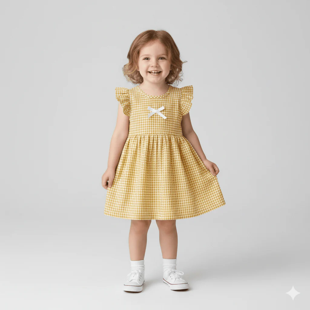 Plaid Flutter Sleeve Princess Dress - Image 3