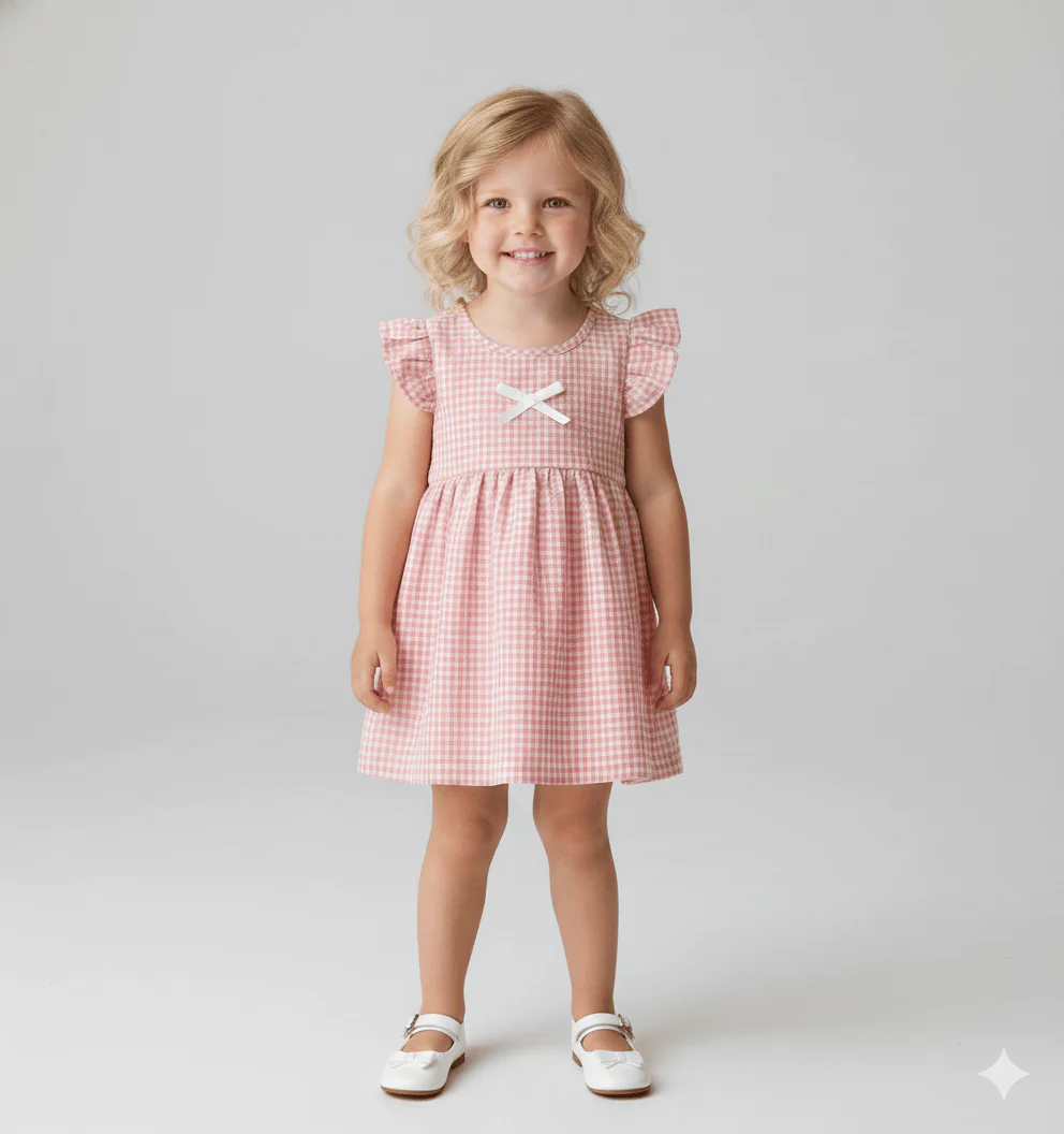 Plaid Flutter Sleeve Princess Dress - Image 6