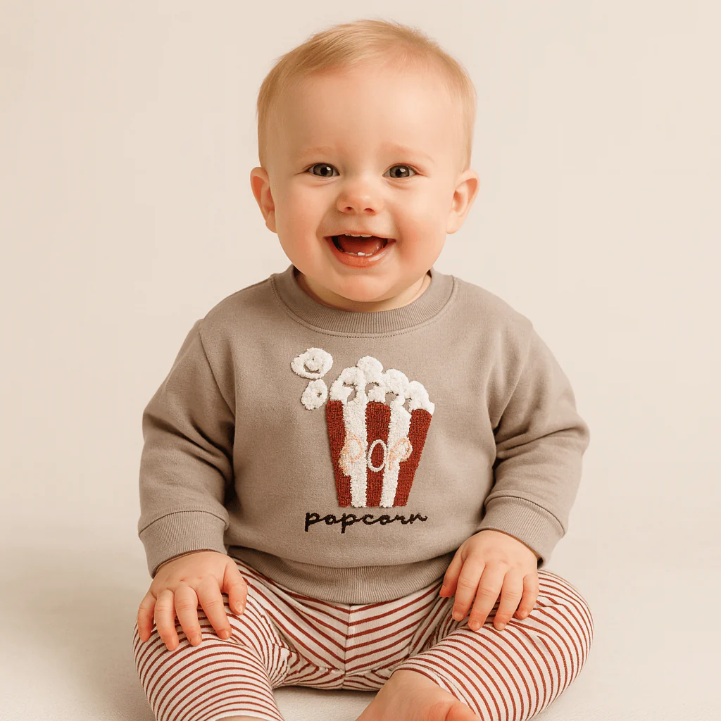 Popcorn Sweatshirt and Striped Pants Set - Image 2