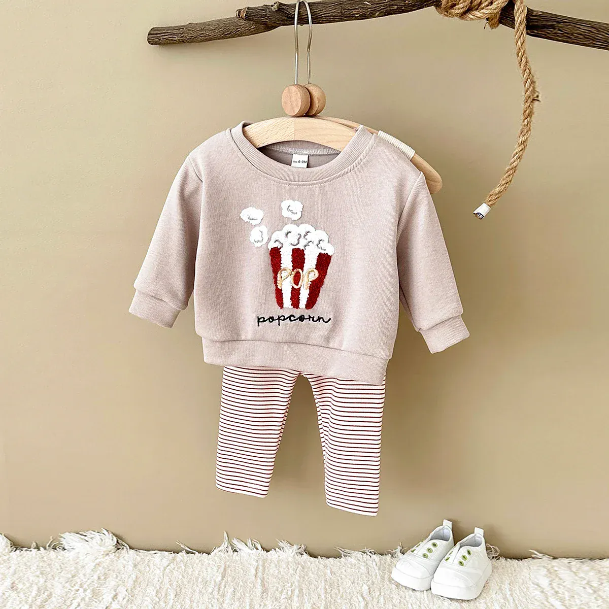 Popcorn Sweatshirt and Striped Pants Set - Image 4