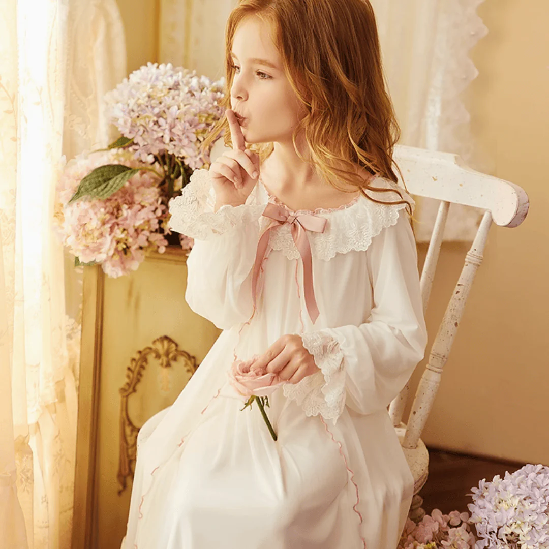 Princess Lace Long Sleeve Nightgown for Girls - Image 10