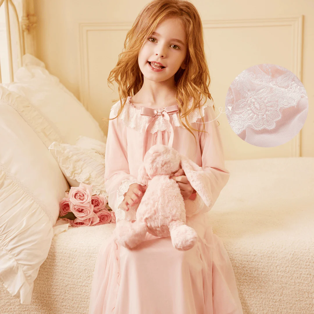 Princess Lace Long Sleeve Nightgown for Girls - Image 3