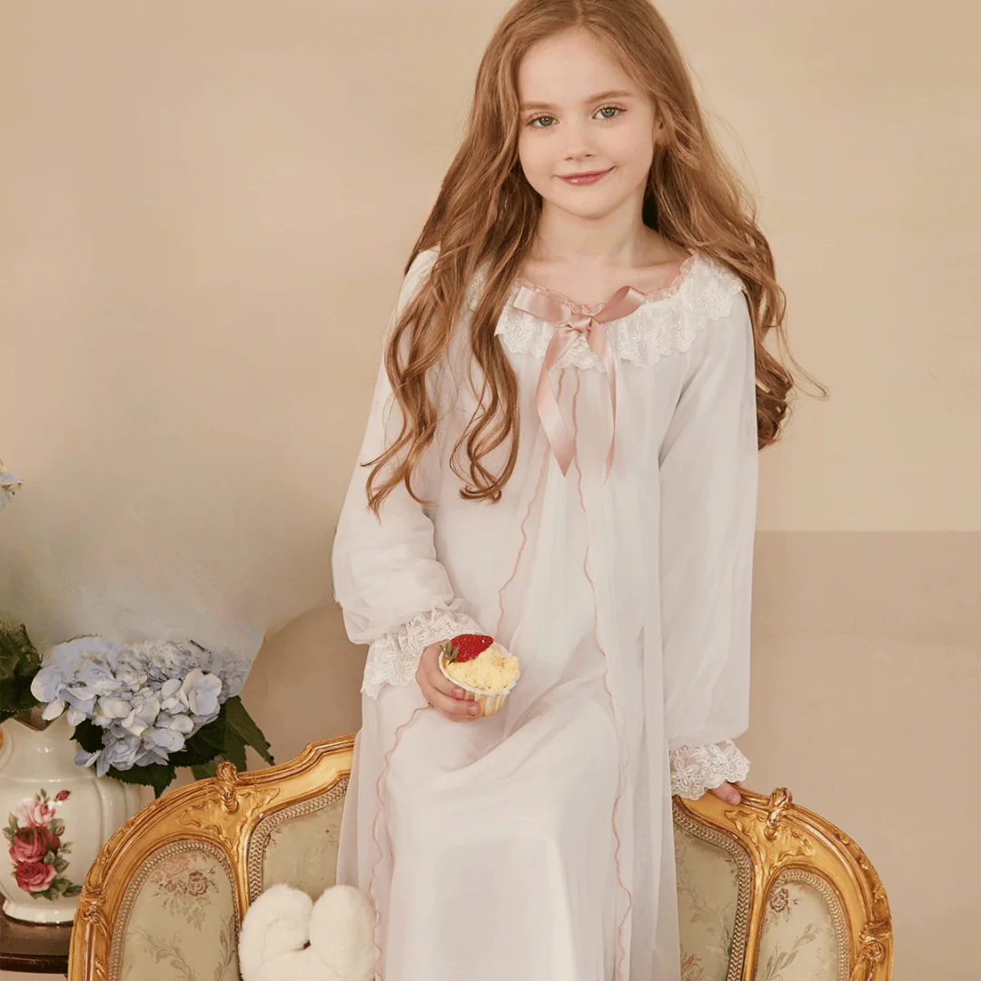 Princess Lace Long Sleeve Nightgown for Girls - Image 4