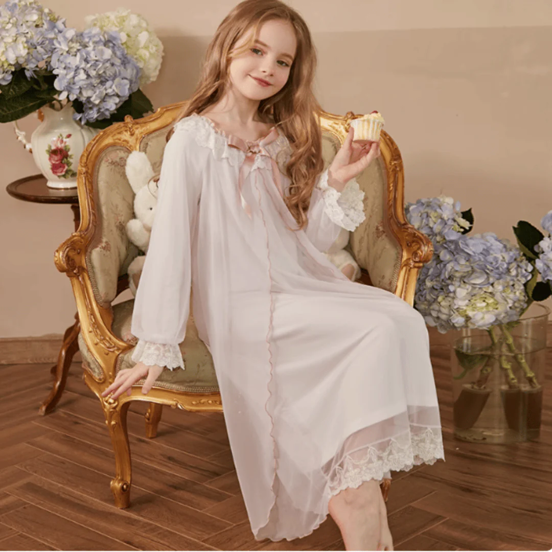 Princess Lace Long Sleeve Nightgown for Girls - Image 7