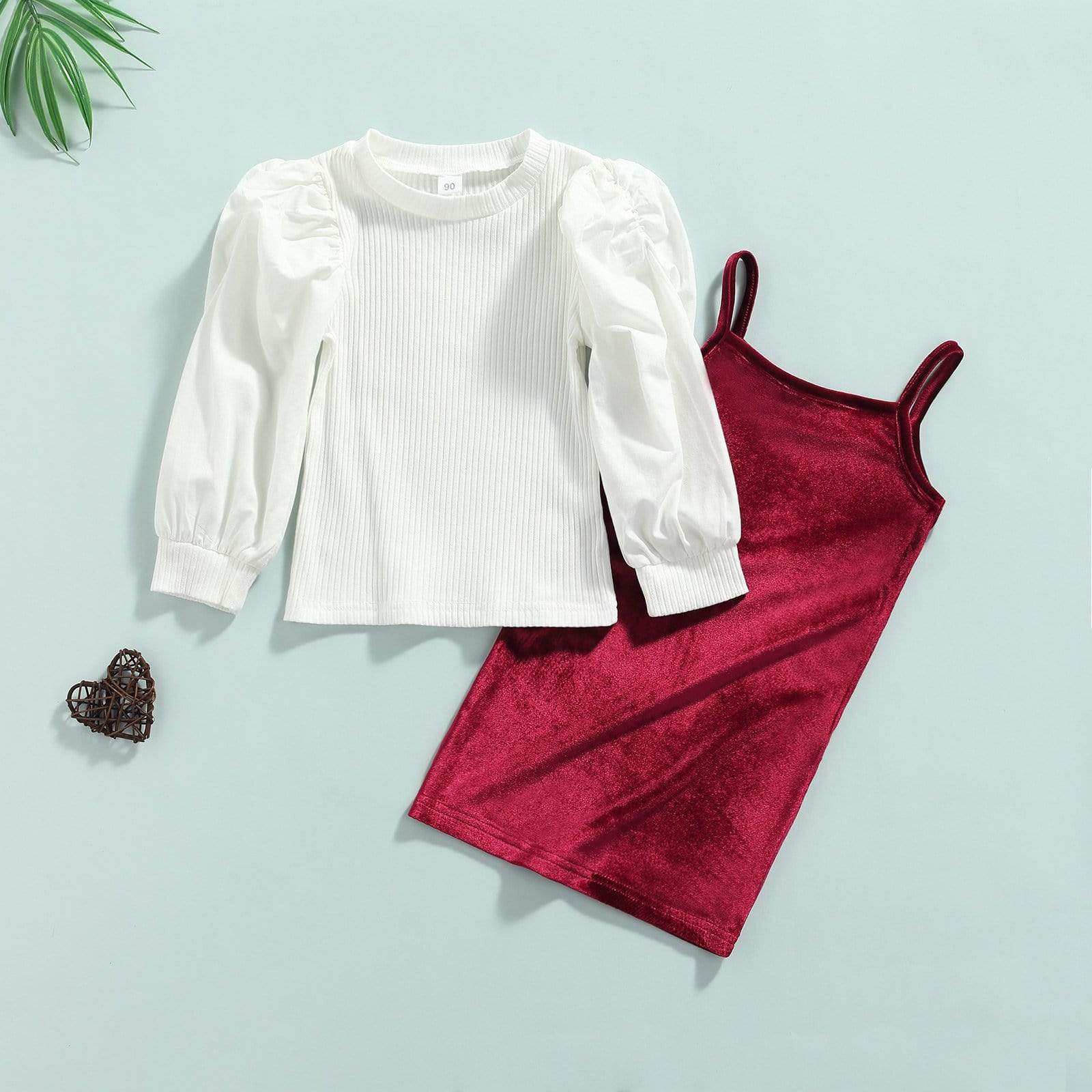 Puff Sleeve Top and Suspender Dress Set - Image 2