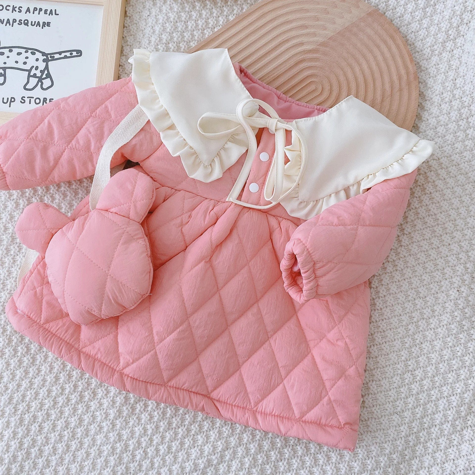 Quilted Pink Jacket with Bear Purse - Image 8